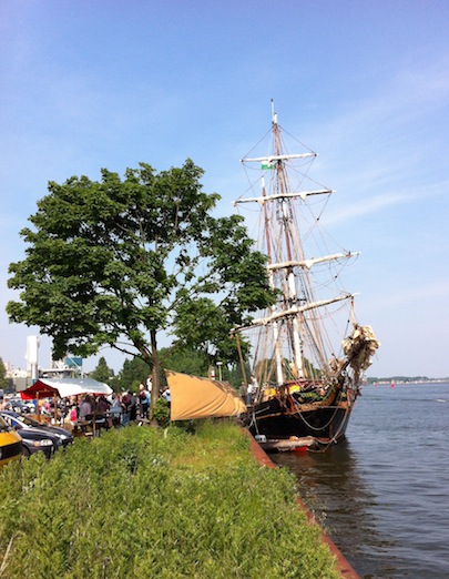 The dockside party.  People flock to sail transport events in Holland.